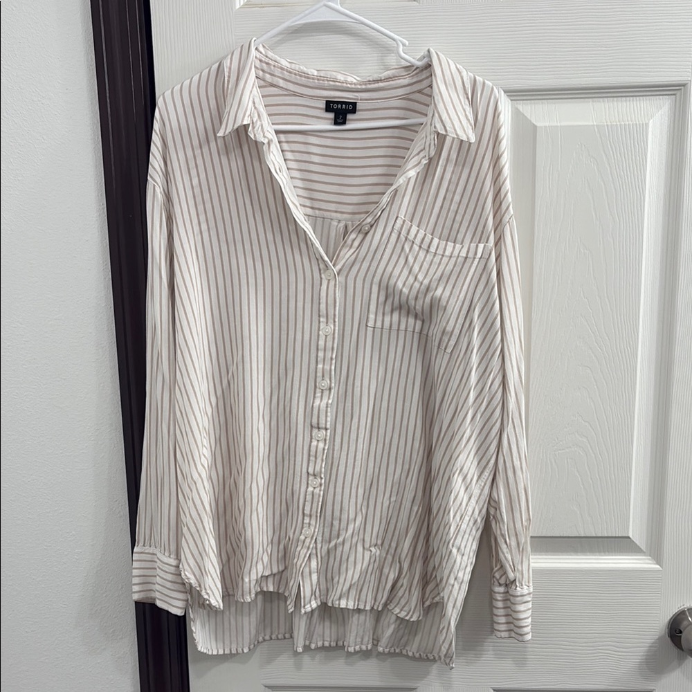 Torrid Cream and Tan Striped Blouse
